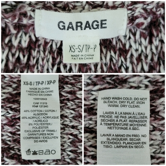 Garage Red & White Marled Longline Open Cardigan Sweater w/ Pockets Size XS/S - Picture 4 of 6